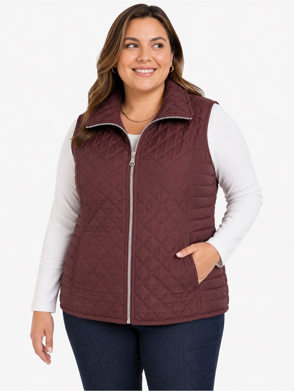 Marc New York Andrew Marc Quilted Puffer Vest Burgundy 1X Plus Size
